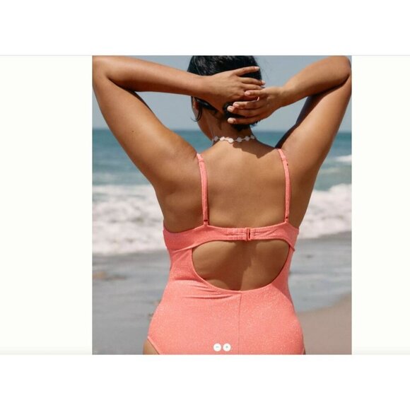 Good American Anthropologie Plus Size 4X Swimsuit Sparkle Demi-Cup Coral NWT - Picture 5 of 13